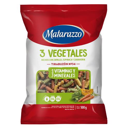 7790070335937 FIDEOS MATARAZZO 3 VEGETALES TIRABUZON