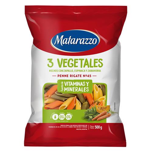 FIDEOS MATARAZZO 500G 3 VEGETALES PENNE RIGATI