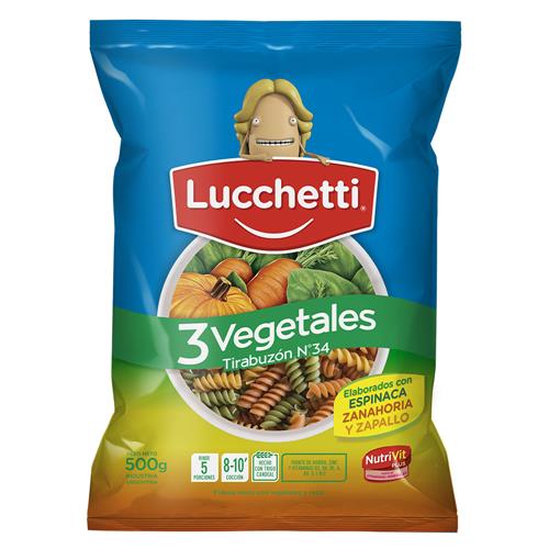 7790070336057 FIDEOS LUCCHETTI 500G 3 VEGETALES TIRABUZON N°34