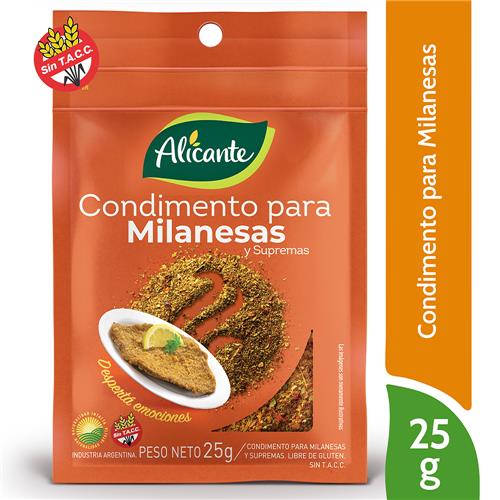 CONDIMENTO ALICANTE MILANESAS 25G SIN TACC