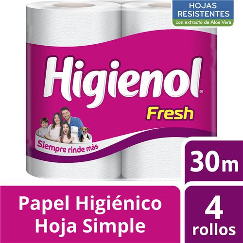 PAPEL HIGIENICO HIGIENOL 4 X 30M FRESH ALOE.