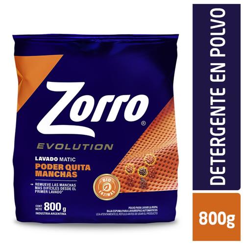 7790990001905 JABON POLVO ZORRO 800G MATIC EVOL.QUITAMANCHAS