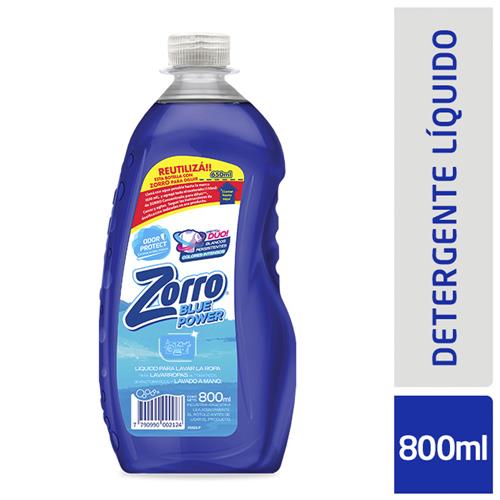 7790990002124 JABON LIQUIDO ZORRO 800 BOTELLA BLUE POWER