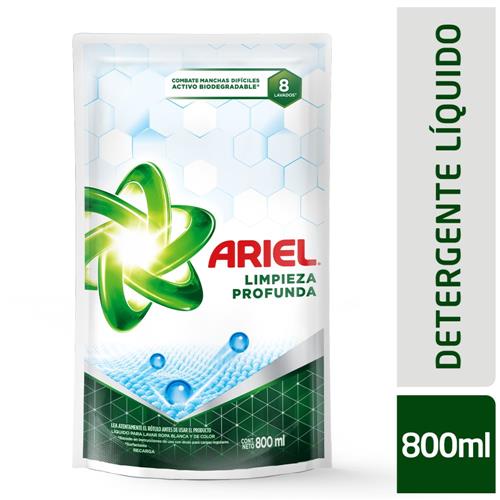 7790990002865 JABON LIQUIDO ARIEL DP 800 LIMPIEZA PROFUNDA.