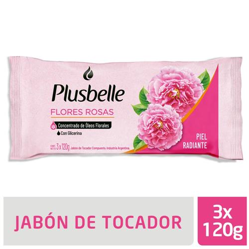 JABON TOCADOR PLUSBELLE 3X120G FLORES ROSAS