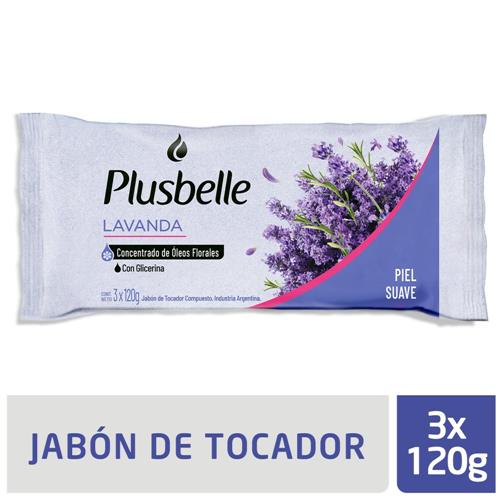7790990004142 JABON TOCADOR PLUSBELLE 3X120G LAVANDA