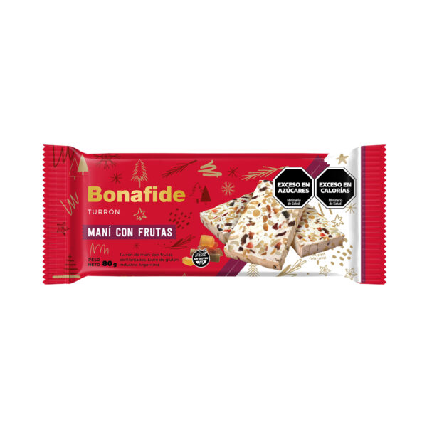7792360090854 TURRON BONAFIDE 80G MANI CON FRUTAS